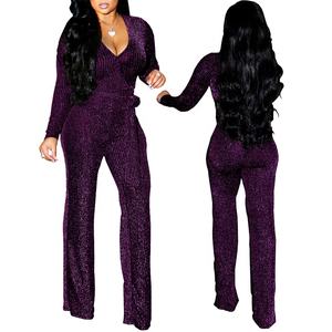 Ensemble survêtement de luxe pour femmes, robe scintillante, avec ceinture, tenue habillée, pantalon à jambes larges, <span class=keywords><strong>combinaison</strong></span> à paillettes - Product Image 2