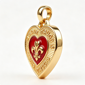 Heart-Shaped Gold-Plated Hard Enamel Medal With Red Center And Fleur-De-Lis Design For Valentine'S Day Love Theme - Product Image 5
