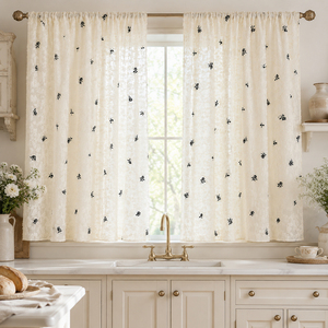 COSENNATUR Rideaux Transparents Modernes Filtrant la Lumière, Brodés <span class=keywords><strong>de</strong></span> Roses Noires, pour Salon et Chambre à Coucher - Product Image 5