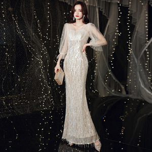 Gold Sequined Mermaid Evening Gown Sweetheart Neckline Long Dress For Banquets And Events - Product Image 1