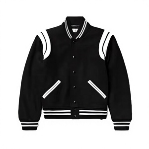 Blouson universitaire en laine noir pour homme avec patchs logo brodés, coupe classique, style décontracté, vêtement d'hiver, boutons en corne - Product Image 1