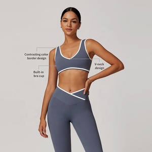 Ensemble de survêtement 2 pièces personnalisé pour <span class=keywords><strong>femme</strong></span> – Soutien-gorge de sport, débardeur court et short taille haute – <span class=keywords><strong>Tenue</strong></span> de sport pour la gym, la course et le <span class=keywords><strong>yoga</strong></span> - Product Image 4