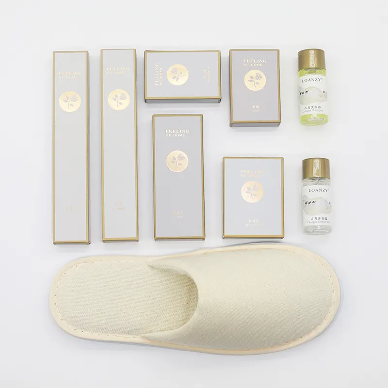 Luxury hotel accessories disposable bath set custom shampoo and conditioner hotel toiletries packaging hotel room amenities