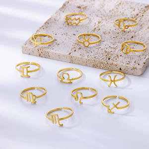 Mode plaqué or alliage 12 étoiles signe ouvert anneaux pour femmes hommes zodiaque anneau cadeaux d'anniversaire - Product Image 3