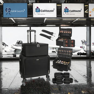 Maleta de Maquillaje Profesional Grande y Resistente de Nailon ReIaveI, Carrito de Cosméticos con Ruedas, Compartimentos Ajustables, Cierre de Cremallera, Estuche de Viaje - Product Image 2