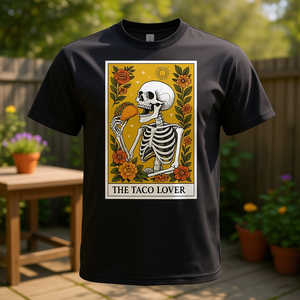 T-shirt The Taco Lover Tarot Card, noir, unisexe, taille adulte S M L XL XXL - Product Image 3