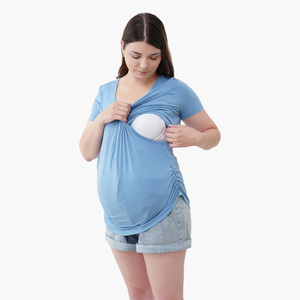 Conjunto de Pijama de Maternidad Transpirable de Algodón y Bambú para Mujer Talla Grande, Camiseta Corta y Sujetador de Lactancia - Product Image 1