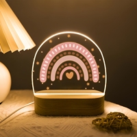Veilleuse personnalisée pour chambre d'enfant arc-en-ciel, cadeau pour bébé fille ou garçon, cadeau de naissance, base en acrylique, rechargeable par USB, LED