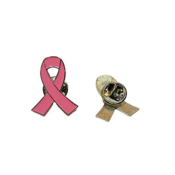 pink silk ribbon custom logo painted zinc alloy metal medal,pin badges for souvenir