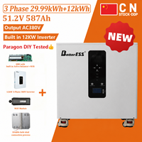Paragon DIY Probado - 51.2V 29.99kWh 587Ah Inversor Integrado de 12kW Trifásico 220V/380V Todo en Uno + Balanceador Activo + Módulo WiFi + DDP