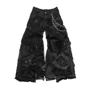 DIZNEW 2025 <span class=keywords><strong>Jeans</strong></span> da <span class=keywords><strong>Uomo</strong></span> Stonewashed Dritti di Alta Gamma Personalizzati Neri con Effetto Strappato Vintage a <span class=keywords><strong>Gamba</strong></span> Larga <span class=keywords><strong>Jeans</strong></span> Cargo da <span class=keywords><strong>Uomo</strong></span> - Product Image 6