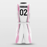Jersey Basket Kustom Murah Retro Mesh Putih dan Pink Seragam Basket dengan Sublimasi