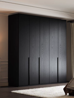 Armoires modernes en bois plaqué noir et blanc avec poignées en métal et portes battantes pour chambre à coucher, meubles de chambre à coucher