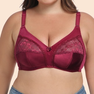 Avrupa amerikan tarzı ultra-ince C fincan kablosuz dantel sutyen şarap kırmızı tam kapsama Patchwork yarı-şeffaf artı boyutu iç çamaşırı - Product Image 6
