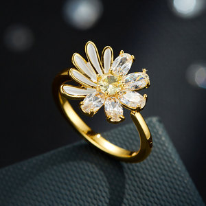 Daisy Flower Zircon Open Ring Adjustable Sweet Cute Jewelry Gift For Women Index Finger - Product Image 1