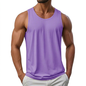 Men's Purple Sleeveless Tank Top Solid Color O-Neck Quick Dry Knitted Muscle <b>Vest</b> Casual Style - Product Image 1