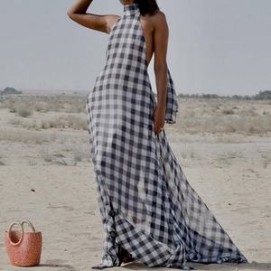 Nuevo Vestido Maxi Halter Casual y Sexy de Alta Calidad para Mujer, Elegante Vestido Mini a Cuadros para Fiesta Nocturna o Club - Product Image 1