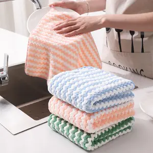 ใหม่ 30*30 ซม.หยักลายจานผ้าขี้เกียจ Dishcloth ผ้าขนหนูดูดซับ Rag ห้องครัวหนาทําความสะอาดผ้าขนหนูฟรี