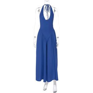Vestido Maxi Sexy con Escote en V Profundo y Cuello Halter para Mujer, de Cintura Alta, Espalda Descubierta y Empalme con Dobladillo Ancho, Ropa Larga para Fiesta de Noche y Club 3496 - Product Image 4