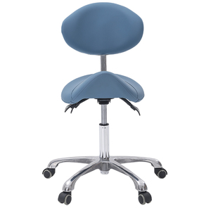 Fauteuil <span class=keywords><strong>dentaire</strong></span> commercial moderne manuel en cuir bleu, tabouret selle réglable en hauteur et inclinaison avec 5 roulettes pivotantes - Product Image 6