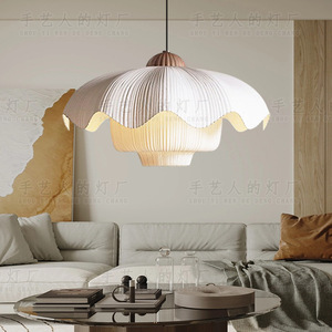 Lámpara colgante de estilo japonés Wabi Sabi, candelabro LED E27 redondo blanco para sala de estar, dormitorio, estudio, comedor - Product Image 4