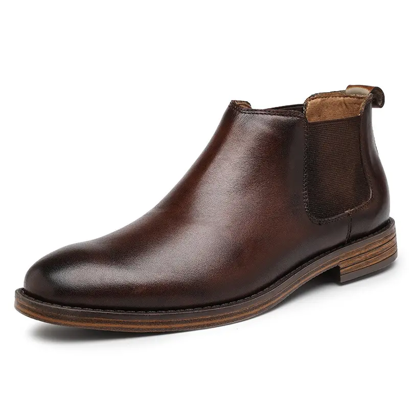 รองเท้าบูทหุ้มข้อสไตล์อิตาลีสำหรับผู้ชาย,รองเท้าบูทลำลองหนังแท้สไตล์โรมันเรโทรสีดำ