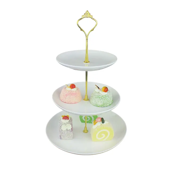 Goud/Sliver 3 Tier Keramische Caketribune Elegant Dessertbeker Witte Cake Stand Voor Bruidstaart Display Stand