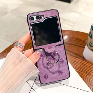 Luxury Pu Phone Case For Samsung Z Flip 4 Cute Cat Claw Finger Ring Phone Cover For Galaxy Z Flip 3 4