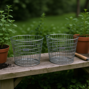 Juego de 2 cestas de alambre de hierro galvanizado plateado para almacenamiento en el jardín, estilo sencillo - Product Image 2