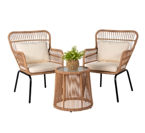Ensemble trois pièces de chaises en rotin <span class=keywords><strong>pour</strong></span> jardin, <span class=keywords><strong>balcon</strong></span> et loisirs, avec table basse, mobilier imperméable et résistant aux UV <span class=keywords><strong>pour</strong></span> usage hôtelier - Product Image 1