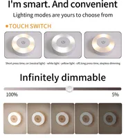 Lampe murale LED ronde rechargeable avec interrupteur tactile, lumière de lecture magnétique à intensité variable pour chambre, armoire, placard