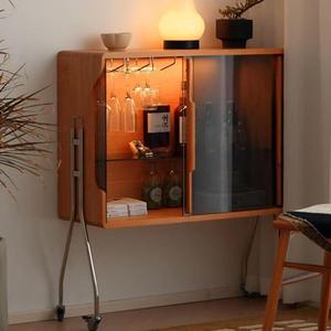 Retro Style Living Room Movable Glass Wine Cabinet With Wheels Storage Display Sideboard For Sofa Or Entryway - Product Image 4