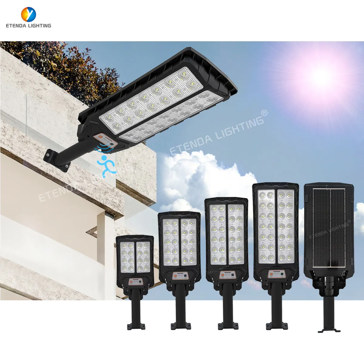 G02 Garden Outdoor Sensor Motion Light with pole IP67 waterproof 50w 100w 200w 300w 400w All in one Solar Street light