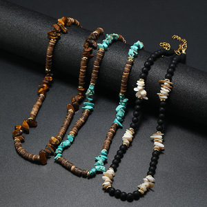Colar de Contas Marrom para Homens, Colar de Olho de Tigre da Moda, Pedra Turquesa Natural, Corrente de Pérolas de Água Doce, Estilo Moderno - Product Image 1