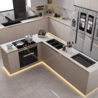 Minimalisme moderne Villa Armoire de cuisine Appartement Armoire modulaire Îlot de cuisine Couleur claire Super-High Design de cuisine personnalisé