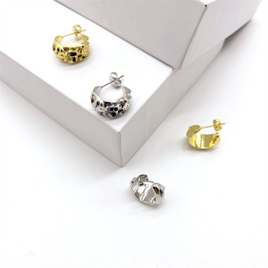 Zhenlu Jewelry <b>Huggie</b> Earrings Geometric Copper Alloy Gold <b>Silver</b> Lava Style Irregular Shape Fashion Earrings - Product Image 1
