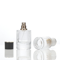 Flacons de parfum circulaires en verre transparent 50 ml rechargeables avec impression sérigraphique et pulvérisateur à pompe Marque HB Boîte en carton Vente en gros
