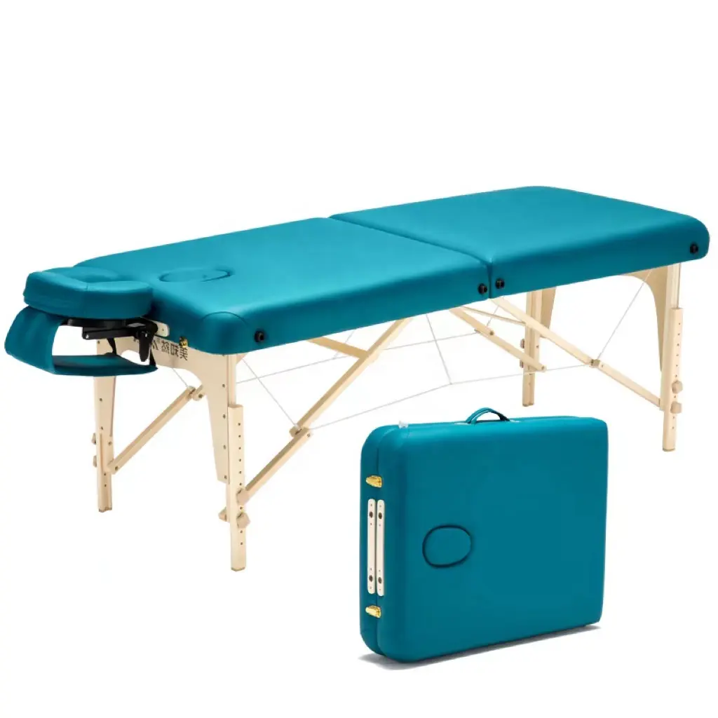Cheap Folding Portable Acupuncture Spa Bed de Massage Table,Adjustable Beauty Salon Facial Reiki Bed for Massage with Wooden Leg