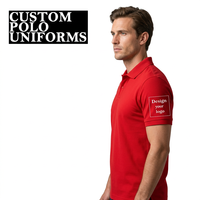 Polo personnalisé pour homme en polyester tricoté rouge uni à manches courtes, imprimé par transfert thermique, respirant, design décontracté, 2 zones restantes