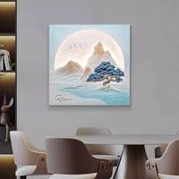 Peinture murale de paysage de style chinois en 3D avec éclairage LED, relief en relief, éclairage réglable, panneau lumineux artisanal pour la maison/le bureau