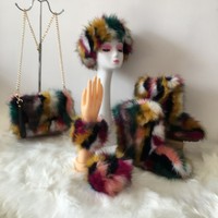 Stivali invernali in vera pelliccia sintetica 2021 con borsa e fascia e cinturino set stivali da neve da donna per bambini pelosi