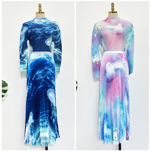 ชุดจีบพลีทลายไล่สี PY Miyake เสื้อแขนยาว + กระโปรงพลีททรงหลวมขนาดใหญ่ ชุดสองชิ้น ขายส่งเสื้อผ้าจำนวนมาก - Product Image 5