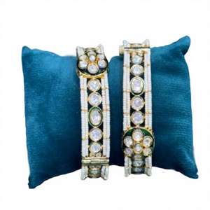 Classy Designer Premium Quality Openable Kundan Two <b>Set</b> Of <b>Bangles</b> With Pearl Work for Women Wedding Party Wear For Girls - Product Image 2