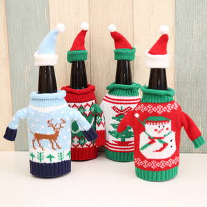 Tissu <span class=keywords><strong>de</strong></span> décoration <span class=keywords><strong>de</strong></span> noël tricoté vin couvercle <span class=keywords><strong>de</strong></span> bouteille <span class=keywords><strong>de</strong></span> bière avec chapeau - Product Image 2