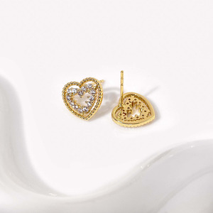 Wholesale Cute 18K Gold Plated Waterproof Cubic Zirconia Love Heart <b>Stud</b> Earrings - Product Image 3