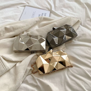Hot Sale Fashion European and American Rhombus <b>Metal</b> Box Evening Bag Women's Clutch Bag with <b>Metal</b> Chain for Formal Dress - Product Image 6