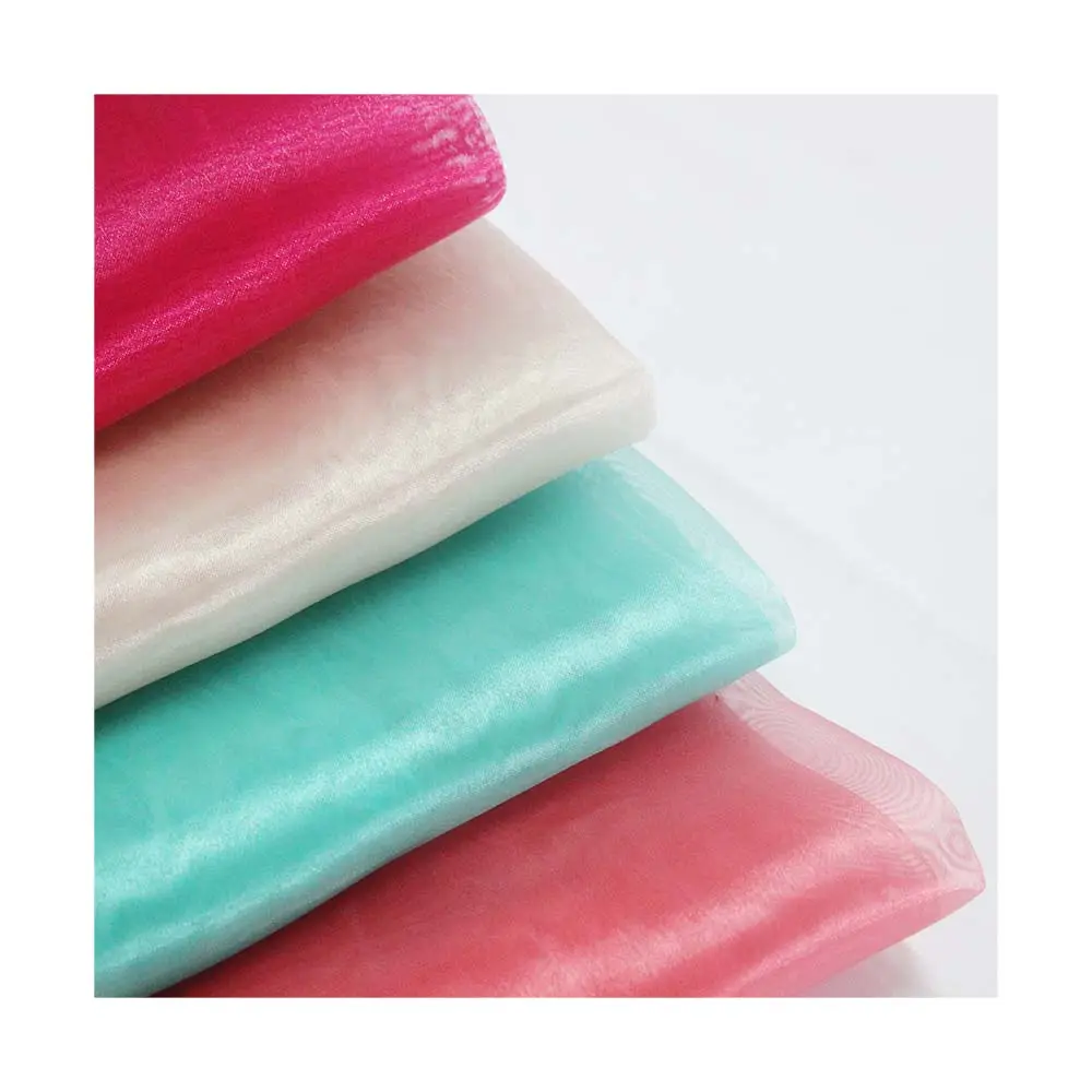 Lightweight 100% Polyester Silk Sheer Iridescent Organza Fabric For Women's Blouse And Dress