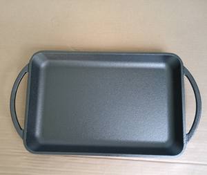 Heavy-Duty Sustainable Cast Iron Roasting <strong>Pan</strong> for Outdoor Camping <strong>Grill</strong> Rectangle Ribbed Plate Handle Oven Dishwasher Safe - Product Image 4
