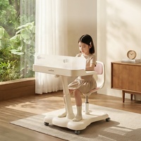 Ensemble table et chaise d'étude pour enfants Tenwin 2807 en plastique intégré, avec roulettes à verrouillage automatique par gravité et bureau réglable en hauteur