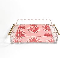 Plateau festonné moderne en acrylique transparent durable 10 x 12 pour cuisine/bureau/table, avec poignées simples en bronze sculpté, patins antidérapants et tapis magnétique